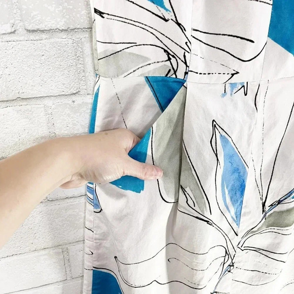 Milly Blue & White Abstract Floral Sleeveless Dress with Pockets Women's Size 4 - Picture 7 of 9